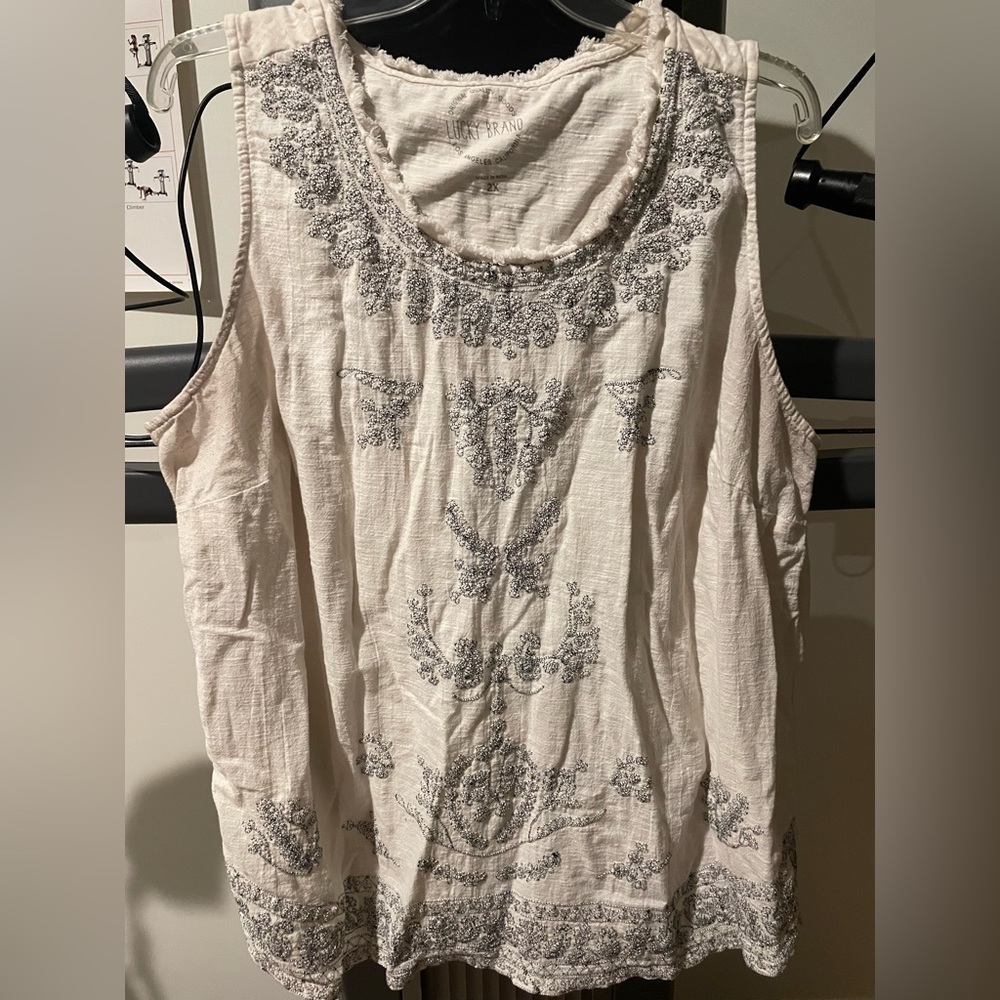 Lucky Brand 2x white linen embroidered tank top